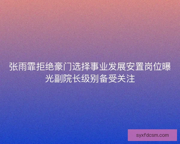 张雨霏拒绝豪门选择事业发展安置岗位曝光副院长级别备受关注